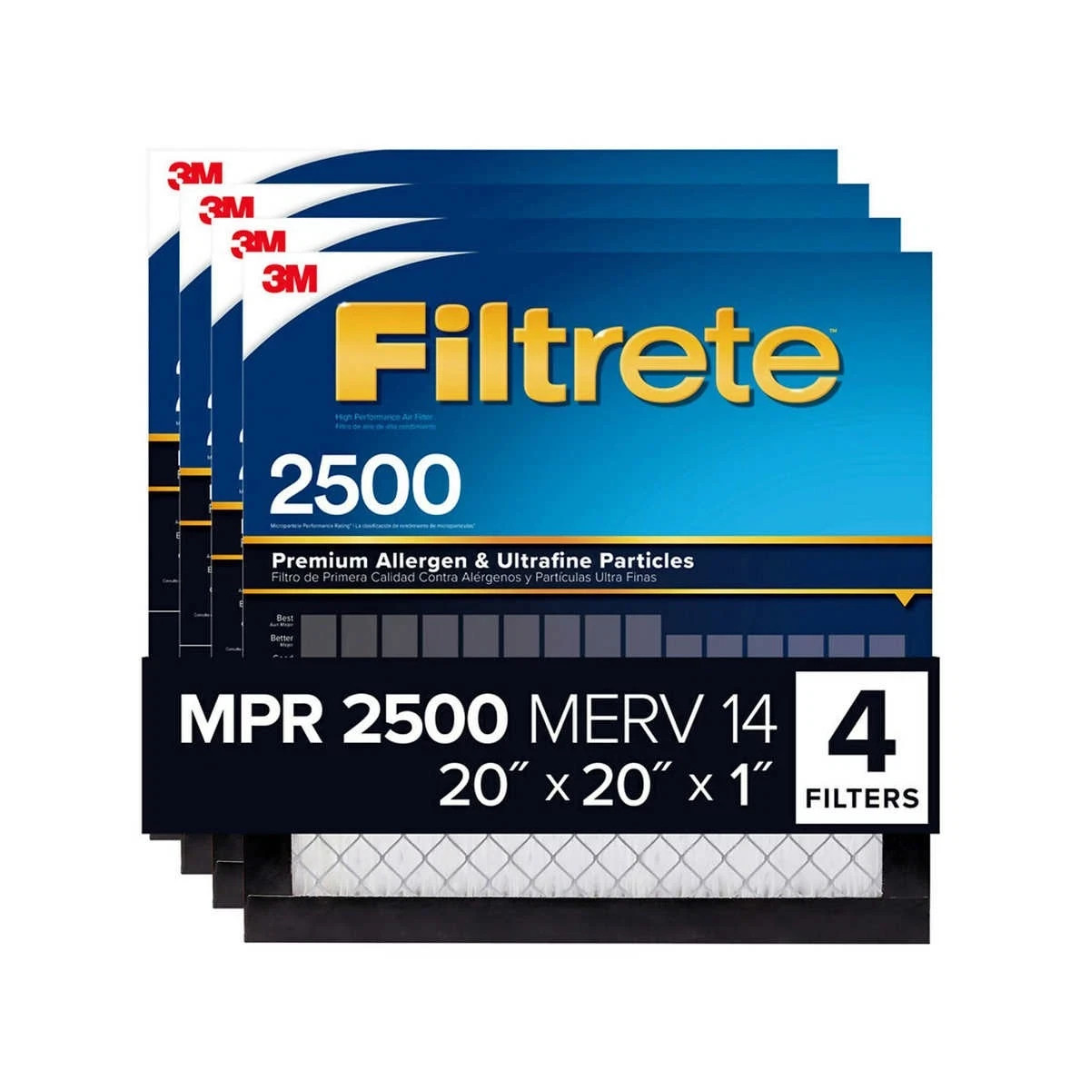 3M Filtrete 2500 Air Filter 20x20x1 Allergen Ultrafine HVAC 