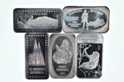 Lot 5 VINTAGE 1 Oz Silver Bars/Rounds Art Bars Collection Poured .999 *522