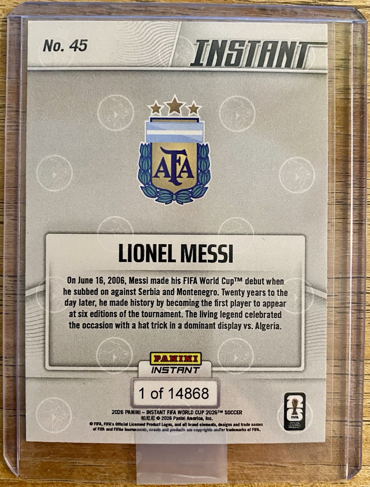 2026 Panini Instant FIFA World Cup #45 Lionel Messi Argentina PR: 14868 view 2