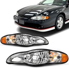 Pair Chrome Headlights Assembly For 2000-2005 Chevy Monte Carlo Couple 2-door