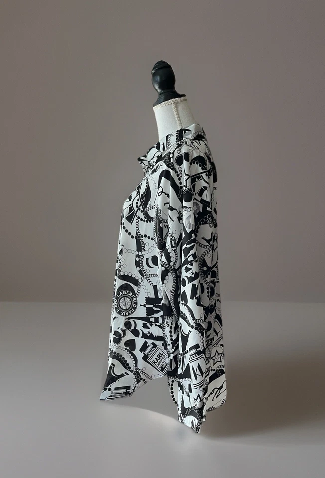 Blusa Camisa Para Mujer KARL LAGERFELD PARIS NUEVA CON ETIQUETAS Talla XL Blanca y Negra Foto 3 de 4