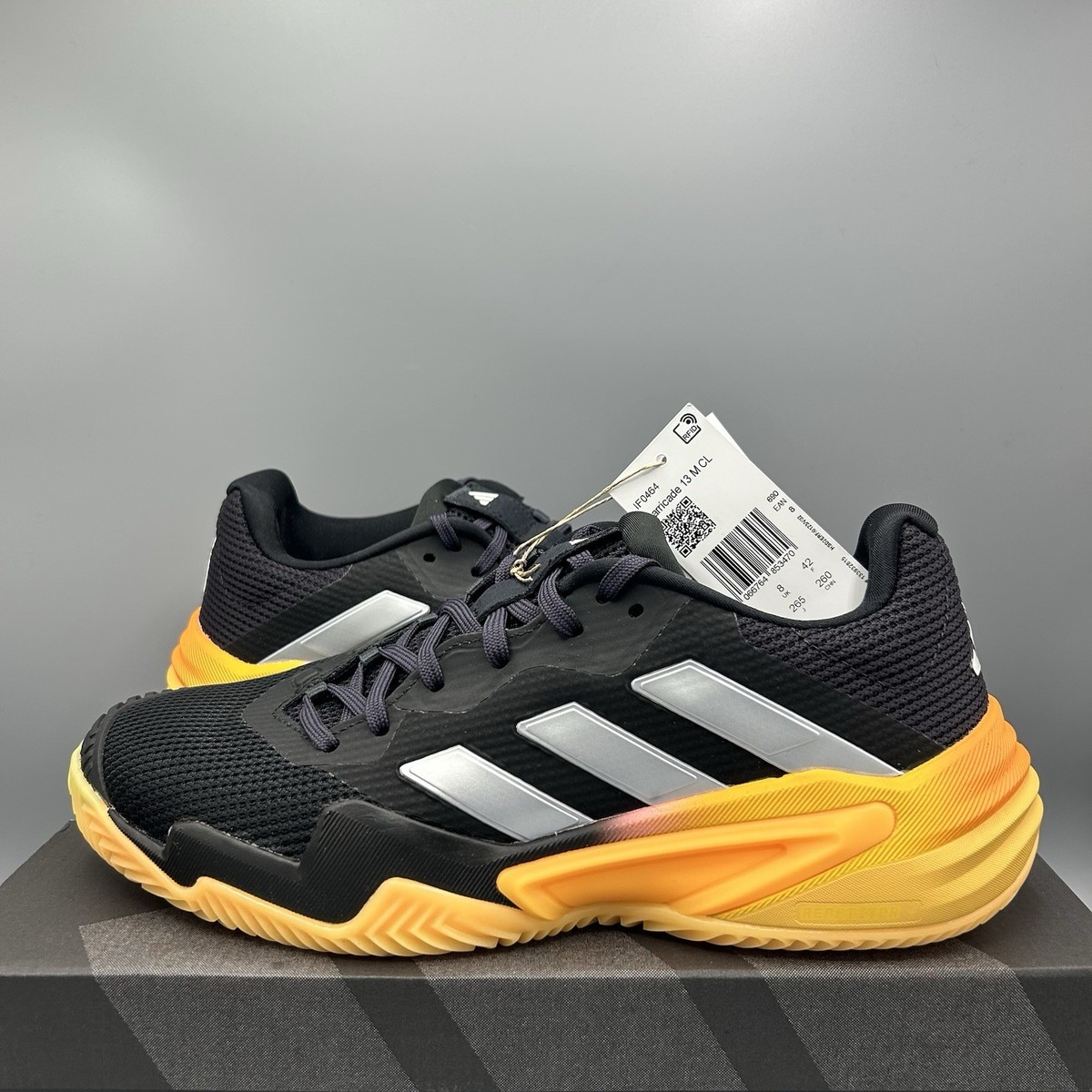 Adidas Barricade 13 Clay Black Orange Tennis Court Shoes UK EU