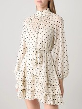ZIMMERMANN-0 (AU 8/US 4)-CONCERT GEORGETTE WHITE POLKA DOT MINI SWING DRESS