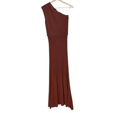 Mango Asymmetric One Shoulder Combined-Knit Maxi Dress SIze XS Brown Minimalist