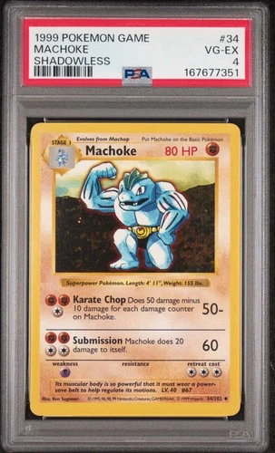 1999 POKEMON BASE SET SHADOWLESS #34 MACHOKE PSA 4