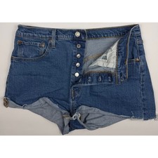 Levi  s Cutoff Denim Shorts Womens 32 Blue Mid Rise Raw Hem Bootcut