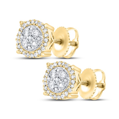 Real 10K Yellow Gold 0.25 CTW Natural Diamonds Earring with Screw Backs - Picture 2 of 11