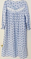 Eileen West White/Blue Multi Long Sleeve 100 Cotton Lawn Ballet Nightgown M