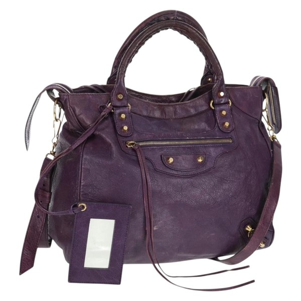 BALENCIAGA Classic Vero Hand Bag Leather 2way Purple Gold 235216 Auth 154271V