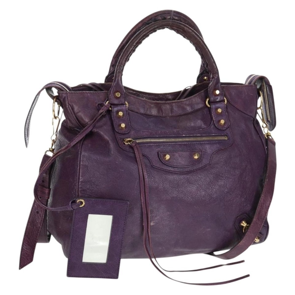 BALENCIAGA Classic Vero Hand Bag Leather 2way Purple Gold 235216 Auth 154271V
