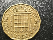 1955 Elizabeth II British threepenny - Brass  3d (Res. stk)