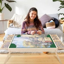 Jigsaw Puzzle Table with Folding Legs, 34 "x 26" Wooden Puzzle Table 1500 Piece