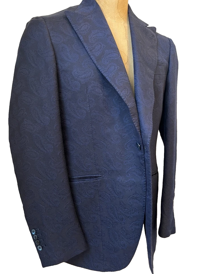 Isaia blue paisley dinner jacket blazer Men’s Size US 42 52 formal wedding party - Image 2 of 4