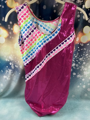D&M Gymnastics Dance Leotard Pink Shimmer Hearts Size AL - Adult Large - Picture 6 of 7