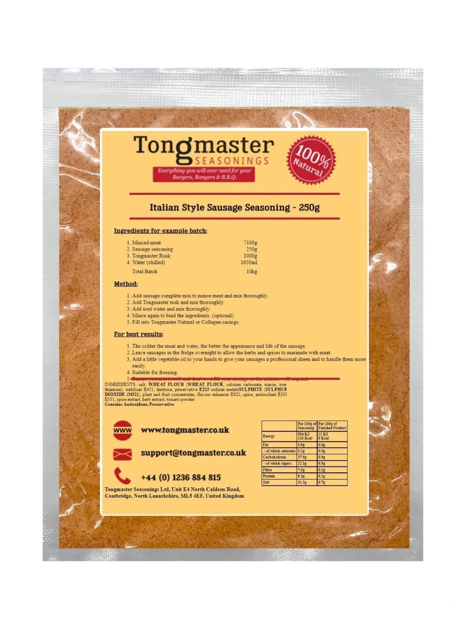 Italian Style Sausage Seasoning - 250g (10kg Batch)