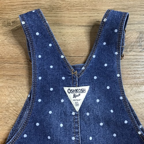 OshKosh Overalls Size 2T Denim Jean Dark Blue White Polka Dots Toddler Baby NWT - Picture 5 of 9