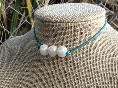 Triple Pearl Leather Choker, Leather and Pearl Choker Necklace w/Gift Bag - Picture 127 of 180