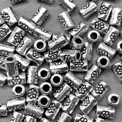 Tiny Flower Tube Antique Silver Plated Alloy Q200 Beads
