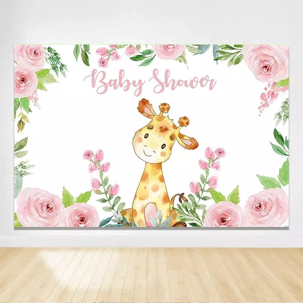 Crefelimas White Pink Flowers Giraffe Baby Shower Backdrop 6x4Ft