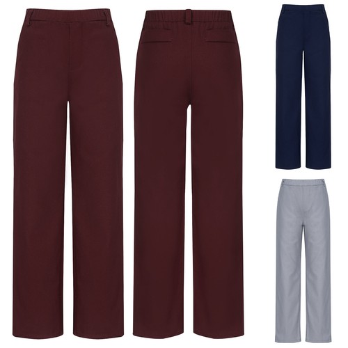 Kids Boys Solid Color Flat Front Uniform Chino Trousers for Casual Formal Wear - Picture 2 of 41