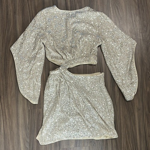 Bardot Alessandra Cutout Sequin Dress Beige size medium - Picture 15 of 16