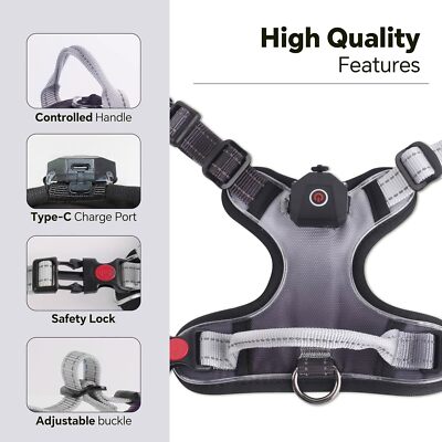 No Pull LED  Dog Harness Rechargeable Lighted Safety Vest for Night Walking