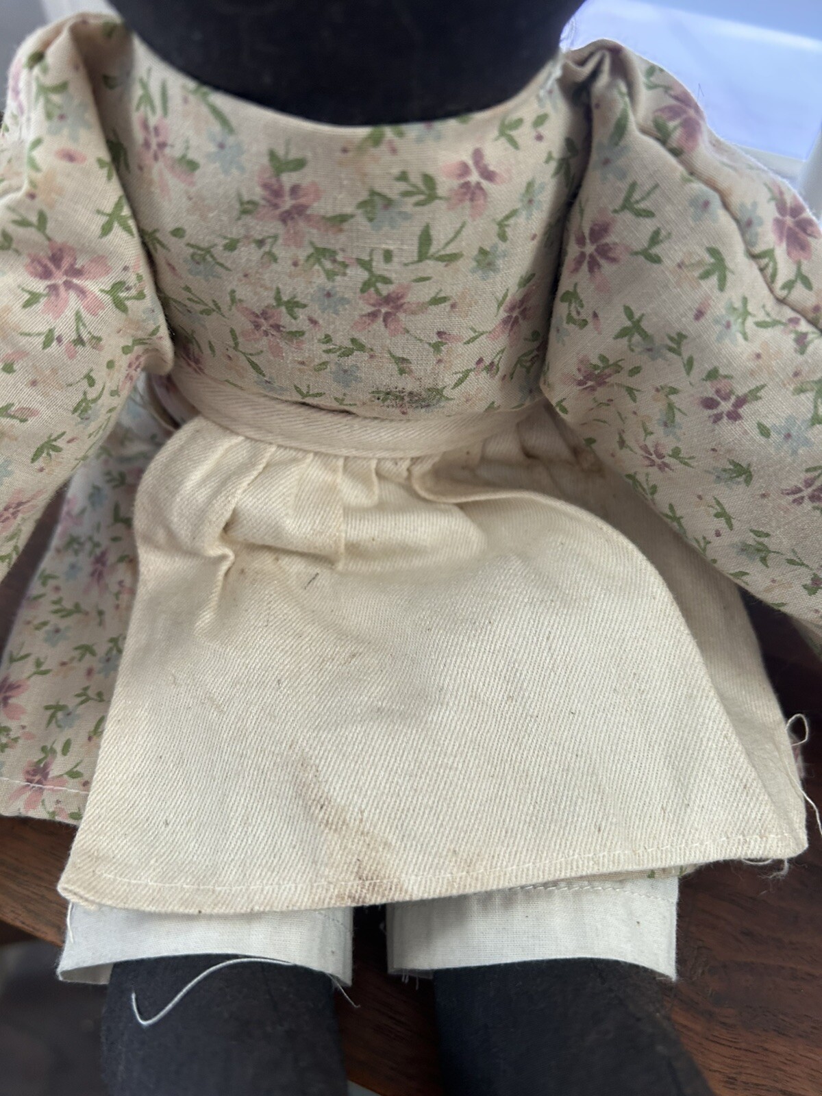 Vintage Handmade African American Black Cloth Doll With Apron