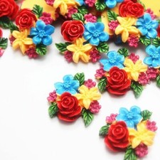10pcs Painted Resin Flower Flatback Cabochon DIY Charms Pendants Jewelry Finding