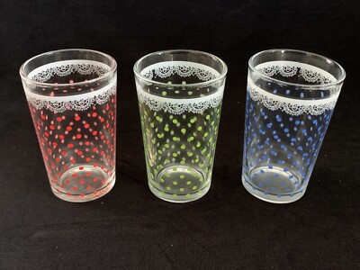 3 GreenGate Copenhagen Polka Dotted Lace Drinking Glasses Juice Vintage Look