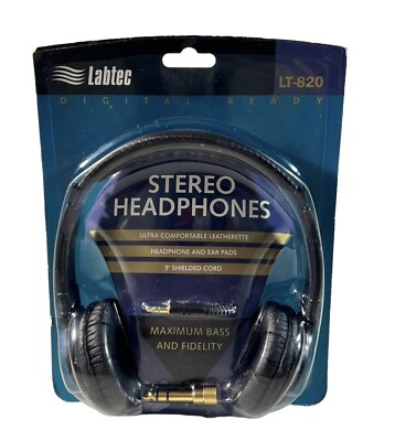 Vintage Labtec Stereo Headphones Digital Ready w/ Padded Ear Pads Model LT-820