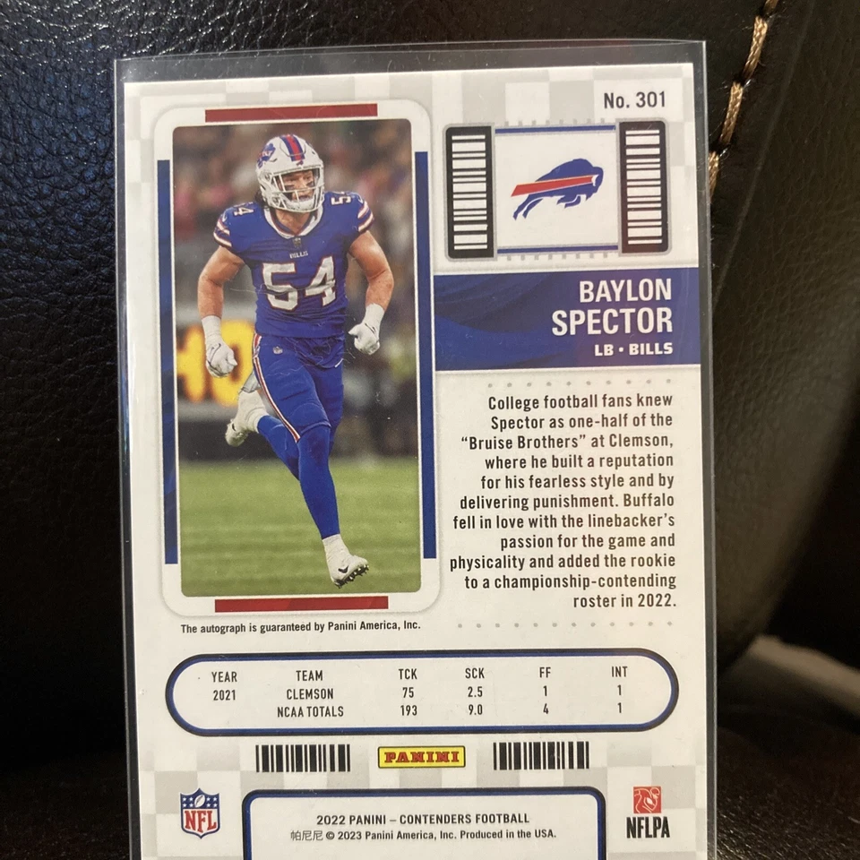 BAYLON SPECTOR 2022 Panini Contenders Autograph Wild Card Rookie Ticket BILLS - Image 2 of 2