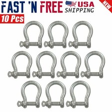 10 Pcs 3/8" inch Galvanized Steel Silver D Ring Bow Shackle with Screw Pin