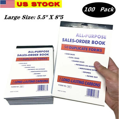 SGTALL 100x Large 50 Sets 5.5" X 8.5"Sales Book Order Receipt Invoice Carbonless Copy