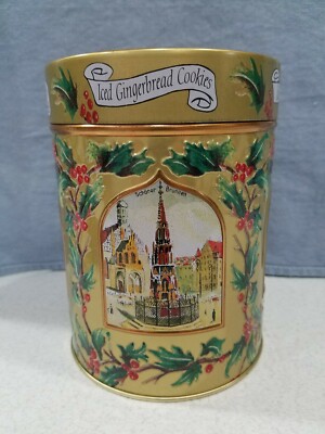Lambertz Aachen 1999 Gold Christmas Musical Iced Gingerbread Cookies Tin Germany