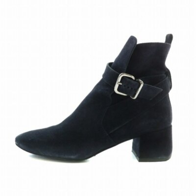 Tod's Short Boots Suede Round Toe Chunky Heel Belt 35.5 22.5