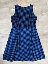 Coast Sz 14 Occasion Dress Bright Blue Black Velvet Textured Shift Evening Party