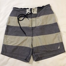 Nautica Swim Trunks Boys Small Blue Gray Drawstring Built In Briefs Pockets