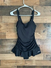 Dolfin Aquashape One Piece Black Swimsuit Ruffled Padded Adjustable Ruched 32/6