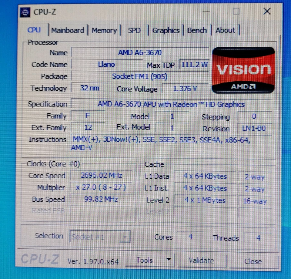 AMD A6-3600 Series A6-3670K AD3670WNZ43 CPU Quad-Core 2.7 GHz 4M Socket FM1 - Image 3 of 4