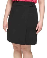 Calvin Klein Plus Size Faux-Wrap Scuba Crepe Pencil Skirt Black