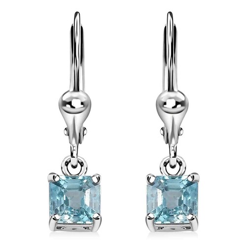 Boucles d'oreilles pendantes 2,00 ctw Asscher coupe zircon bleu plaqué platine argent sterling