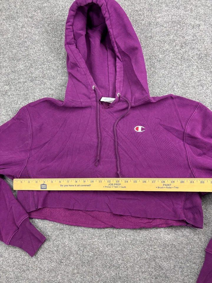 Champion Sudadera con Capucha Tejido Inverso Para Mujer M Púrpura Pullover Recortado Ropa de Calle Gimnasio Foto 3 de 4
