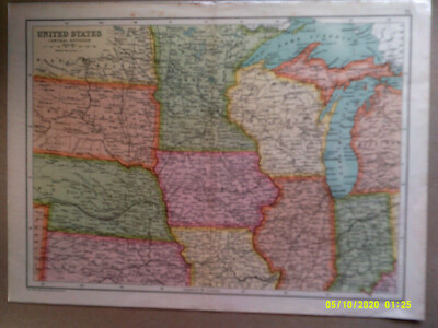 Antique Map. UNITED STATES - CENTRAL DIVISION. Pub'd Bartholomew c1909. VG.