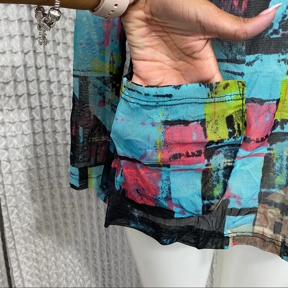 Lynn Ritchie Silvers Art Цветная Прозрачная Сетка Кубистская Кисть Мазок Топ M - Изображение 4 из 4