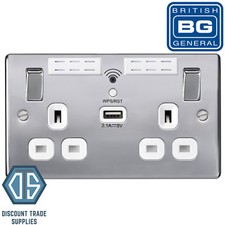 BG Polished Chrome 13A Double Socket Wi-Fi Range Extender USB Charger NPC22UWRW