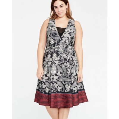 Rachel Rachel Roy Womens Black-Ivory Paisley Party Cocktail Dress Sz 16W |  eBay