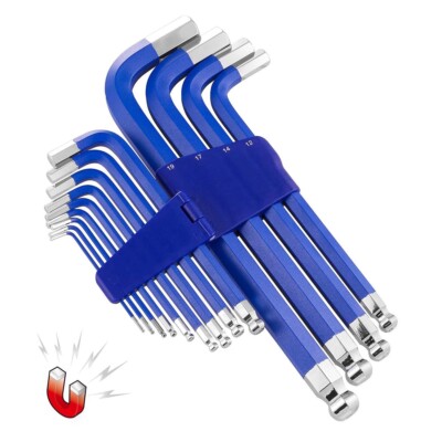 Powerbuilt Blue Metric Long Arm Magnetic Hex Key Wrench Set (13
