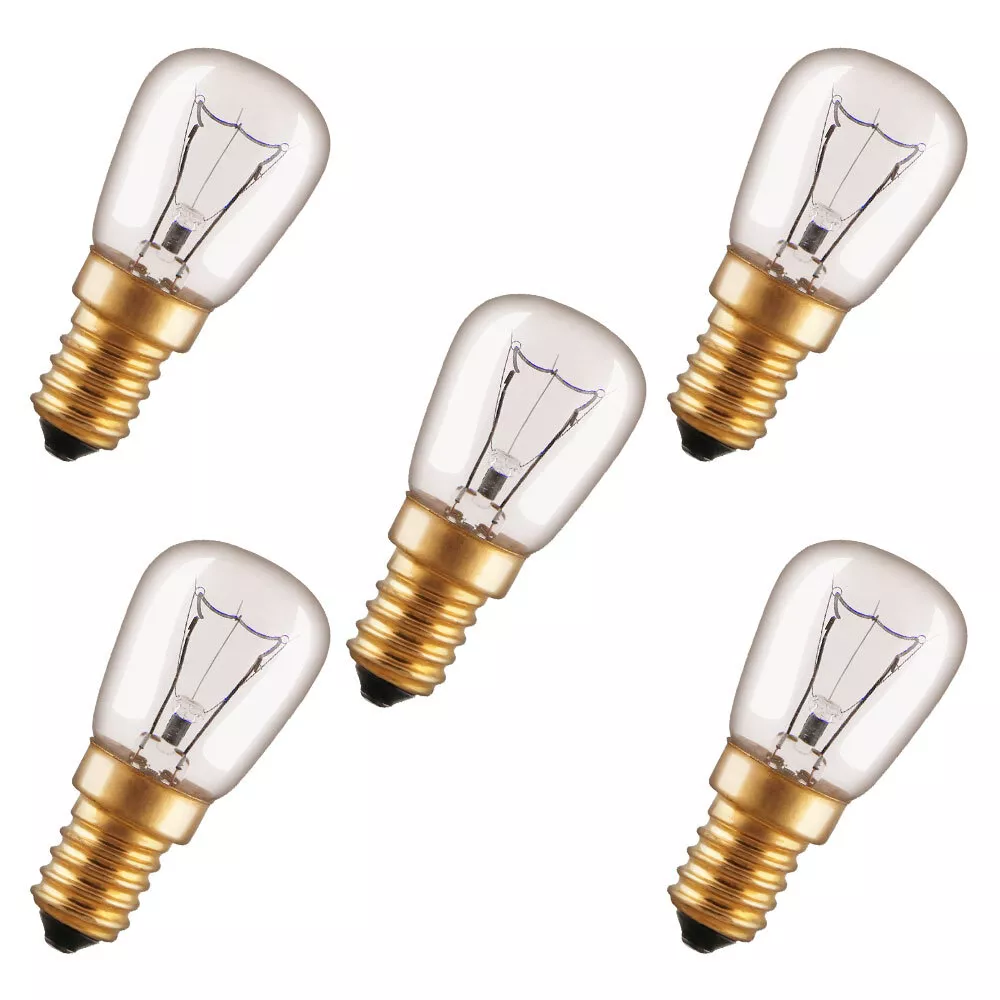 5 x Backofenlampe 40W E14 klar Glühbirne 40 Watt ST26 Röhre 300°  Doppelwendel