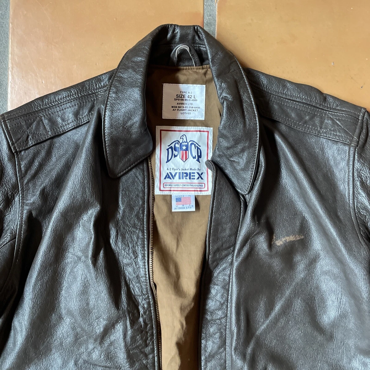 Vintage Avirex DSCP A-2 Brown US Air Force Leather Flight Jacket 42L Made In USA