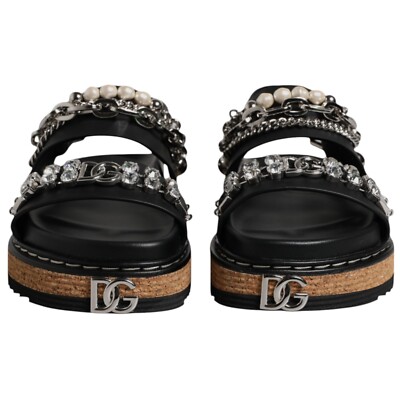 DOLCE & GABBANA Shoes Black Crystal Embellish Strap Sandals